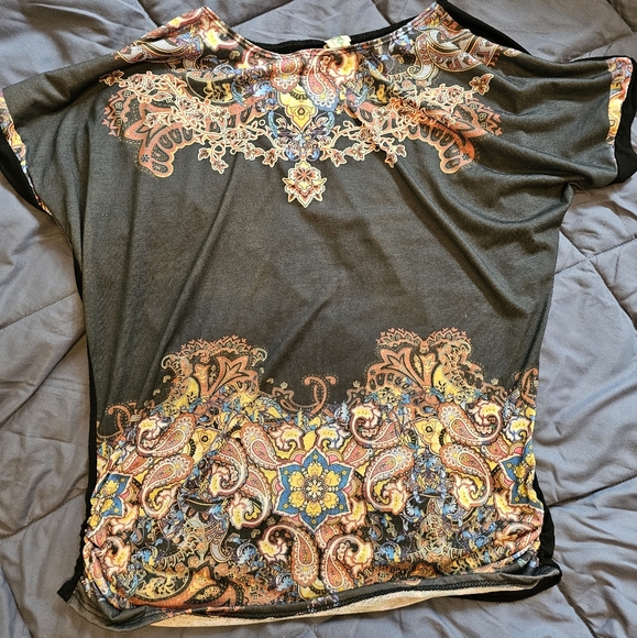 Open Gates Black multi color off shoulder top size Large - Picture 1 of 3